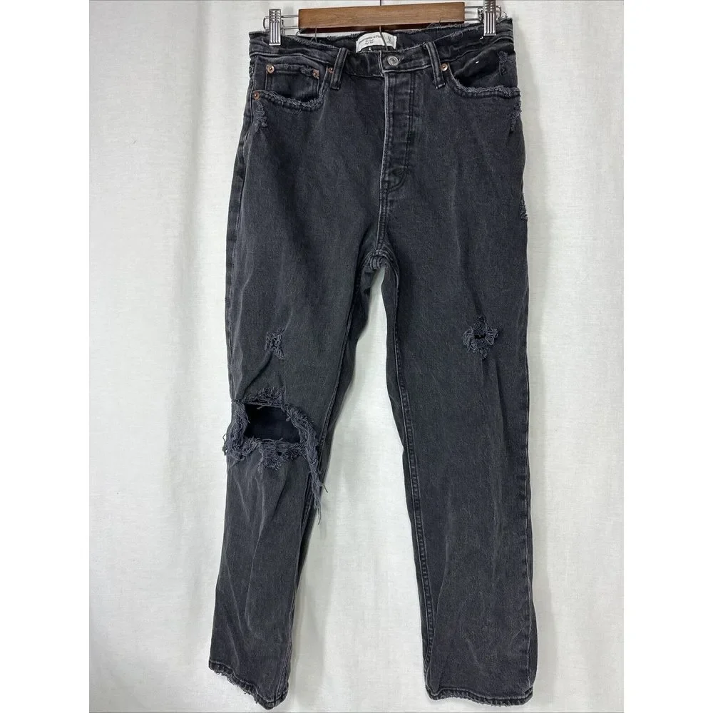 Abercrombie & Fitch Jeans Dad High Rise Women's‎ Size 27/4S Button Fly Black